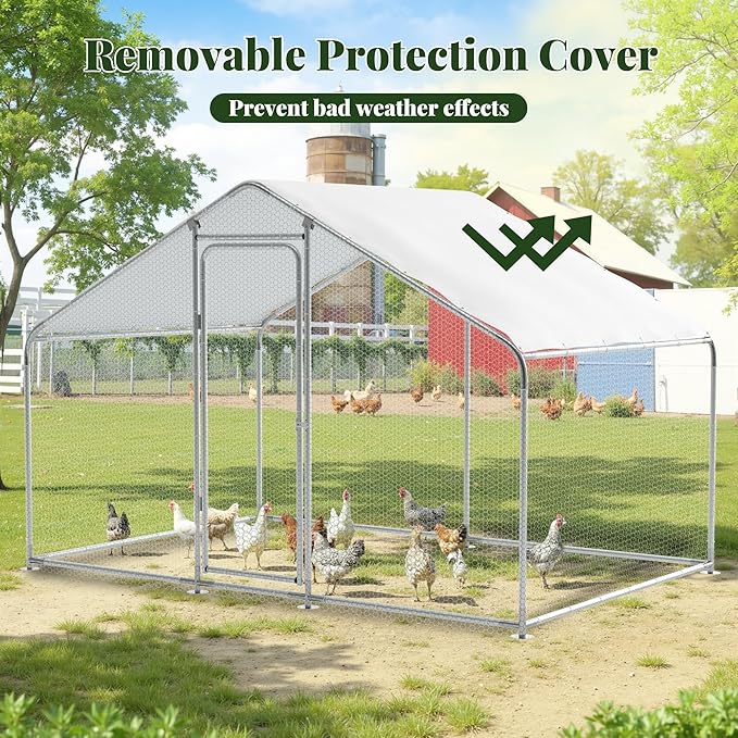 GOJOOASIS Chicken Coop for 15-20 Chickens Large Run Walk-in Poultry Pen Heavy Duty Cage Outdoor Predator Proof Metal Enclosure for Yard Hen House with Waterproof Cover (10'L x 6.6'W x 6.6'H)
