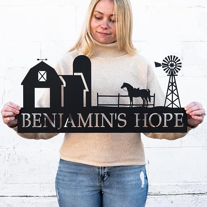 Personalized Metal Ranch Scene Wall Art – Custom Farmhouse Decor, Rustic Country Home Accent, Barn or Yard Decoration