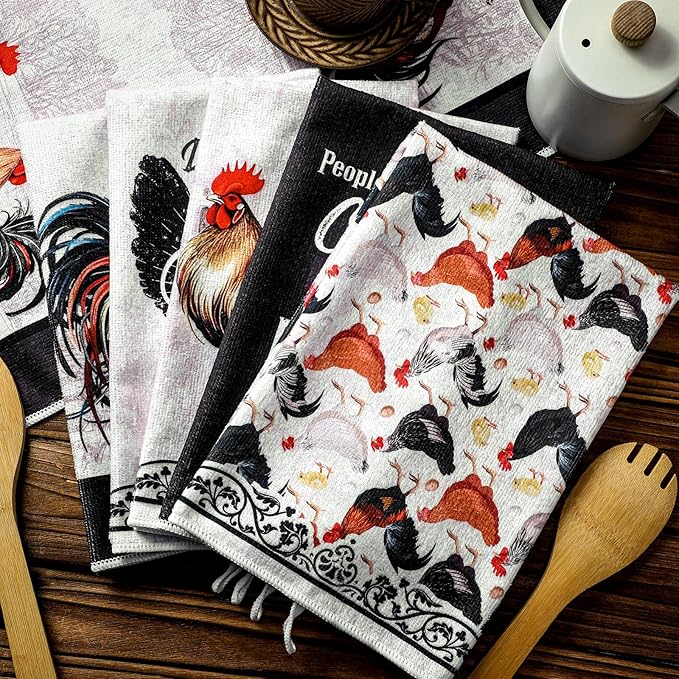 6 Pcs Retro Rooster Kitchen Towels Chicken Dish Towels Christian Farmhouse Vintage Hand Cloths Rustic Chicken Mom Gifts for Christmas Bathroom Decor Housewarming Gifts