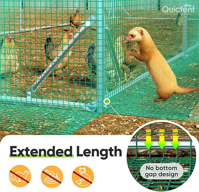 Quictent Advanced Series 24x9 ft Metal Chicken Coop Run with Side Hardware Cloth, Large Walk-in Outdoor Poultry Cage Heavy Duty Predator Proof Hen Duck Rabbit Farm Pen House, Waterproof Anti-UV Cover