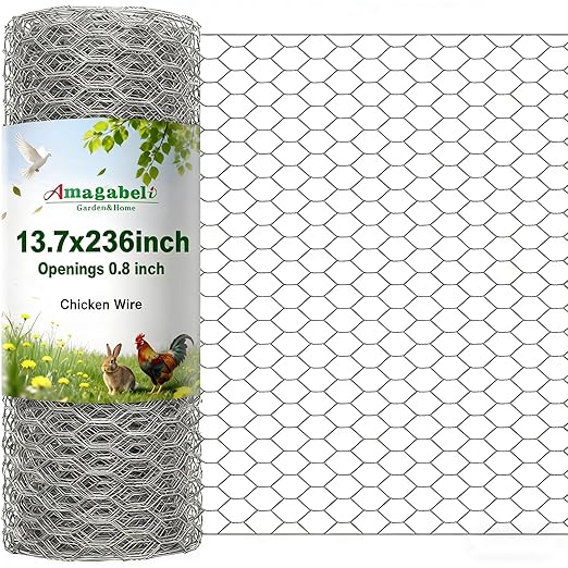 AmagabeliI Chicken Wire 13.7 in x 236 in Poultry Wire Netting Hexagonal Galvanized Mesh Garden Fence Barrier for Craft Projects Bird Pet Rabbit Chicken Fencing Roll Raised Bed