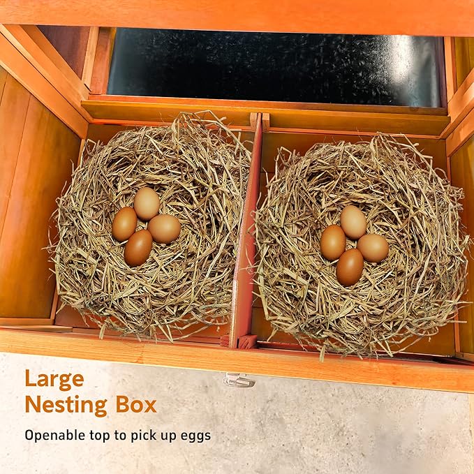 122" Wood Chicken Coop with Nesting Box,Outdoor Chicken Run W/Run&Perch,Wooden Large Hen House W/Ramp&Sliding Trays,Waterproof Poultry Cage W/Sloped Asphalt Roof,for Backyard Farm Use,Natural