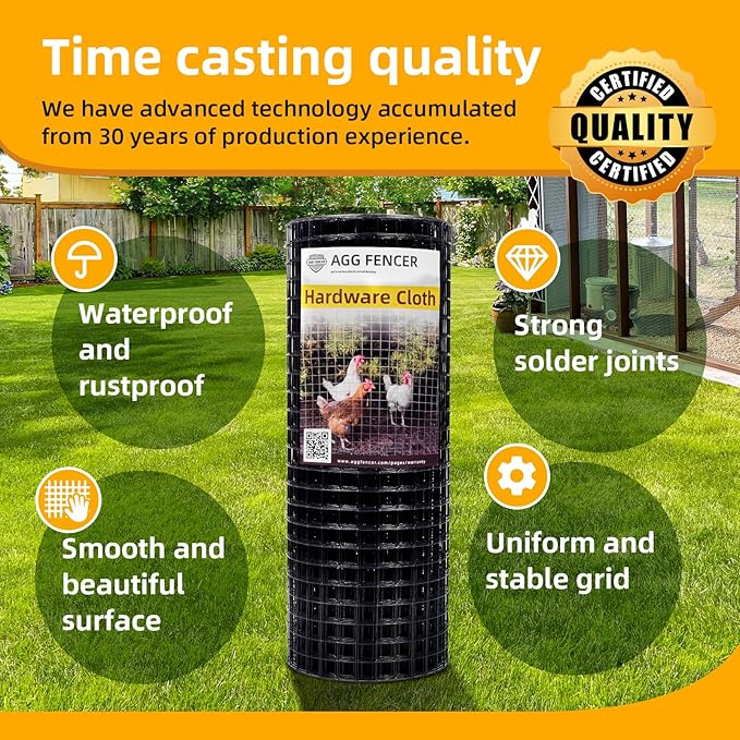 36in x 50ft Black Hardware Cloth 1 inch 16Ga PVC Coated Wire Mesh Vinyl Coated Fence, Welded Metal Chicken Wire Fencing Roll, Garden Plant Fencing, for Chicken Coop and Home Improvement