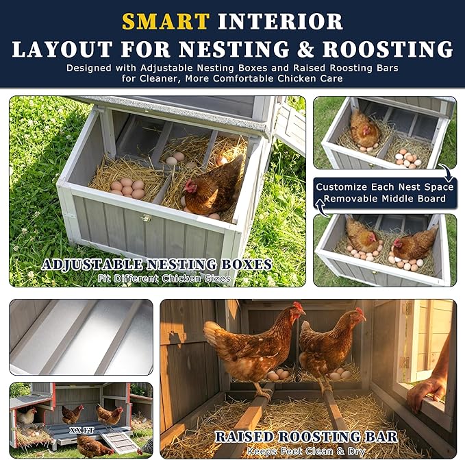 Outdoor Chicken Coop Wooden Hen House Hens Coop for Backyard Poultry Tractor for 2-4 Chickens with Weatherproof Asphalt Roof, 4 Nesting Box, 2 Roosting Bar, Pull-Out Tray (Coop84 NoRun)
