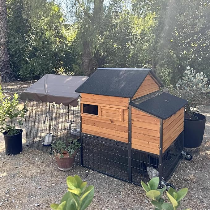 Aivituvin Chicken Coop 85" Super Large Mobile Chicken House with Strong Iron Frame Outdoor Poultry Cage with Nesting Box, Duck Coop,Waterproof Rain Cover