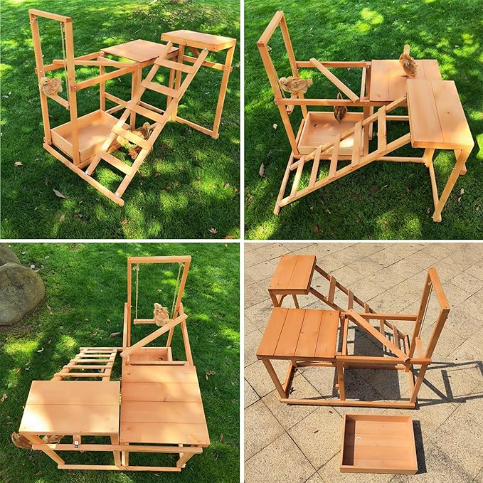 Chicken Perch Chicken Toys for Coops with Bird Swing, Ramp, Platform, Food Storage Easy to Clean, Suitable for coop Backyard Farms 34.5" x 27.5" x 31.5"