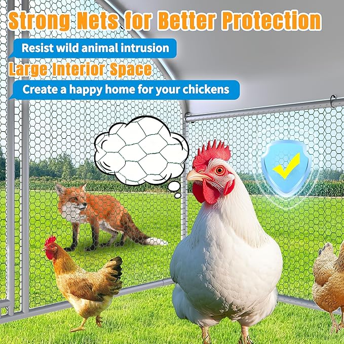 Large Metal Chicken Coop, Chicken Runs for Yard with Cover Walk-in Poultry Cage for 8 10 16 Chickens,Chicken Pen Duck Coop with Round Water-Resident Top and Feeding Door,Hen House 6.4Lx9.84Wx6.23'H FT