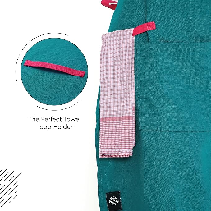Encasa XO Adjustable Kitchen Cotton Apron With Pockets & Towel Holder Of Size 27x33 in (Azul Blue) for Men & Women Chefs For Cooking & Baking in Home, Restaurants & Barbeque