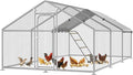 Large Metal Chicken Coop with Roosting Perch, Chicken Hen Run Poultry Cage with Water-Resident Cover for Rabbit Duck House Walk-in Chicken Pen for Yard, Spire Roof(10’ W x 19.7’ L x 6.4’ H)