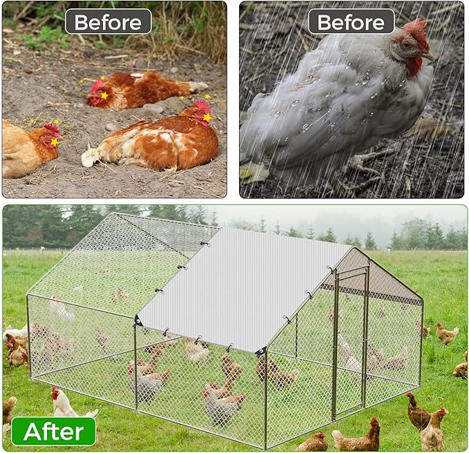 11.48 x 6.23 FT Chicken Coop Cover Waterproof, All-Weather PE Shade, Waterproof UV Resistant Chicken Coop Tarp, Chicken Run Cover for Winter with 20 Ball Bungees, for Large Chicken Pens