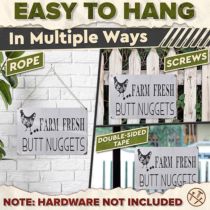 Metal Funny Chicken Coop Signs for Outside 8x12" – Rustic Tin Farm House Kitchen Decorations - Farmhouse Wall Art and Vintage Chicken Decor for Kitchen, Garden, Porch, Barn, Backyard, or Country Home