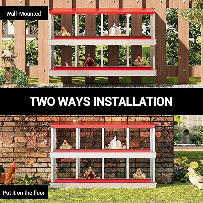 Chicken Nesting Box, 8 Compartment Metal Chicken Nesting Boxes for Chicken Coop, Large Vented Holes Chicken Laying Boxes with Rollout Egg Collection, Wall Mount Chickens Coops