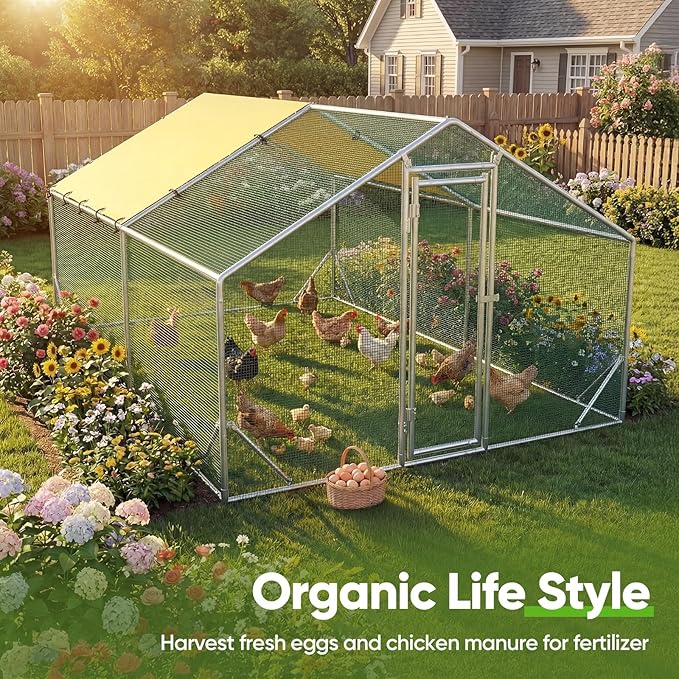 Quictent Premium Large Metal Chicken Coop Run Upgraded with Reinforced Hardware Cloth & 1.26" Galvanized Metal Tube, Walk-in Poultry Cage for Outdoor Yard Farm, Waterproof Cover, 13.1x9.8x6.6FT