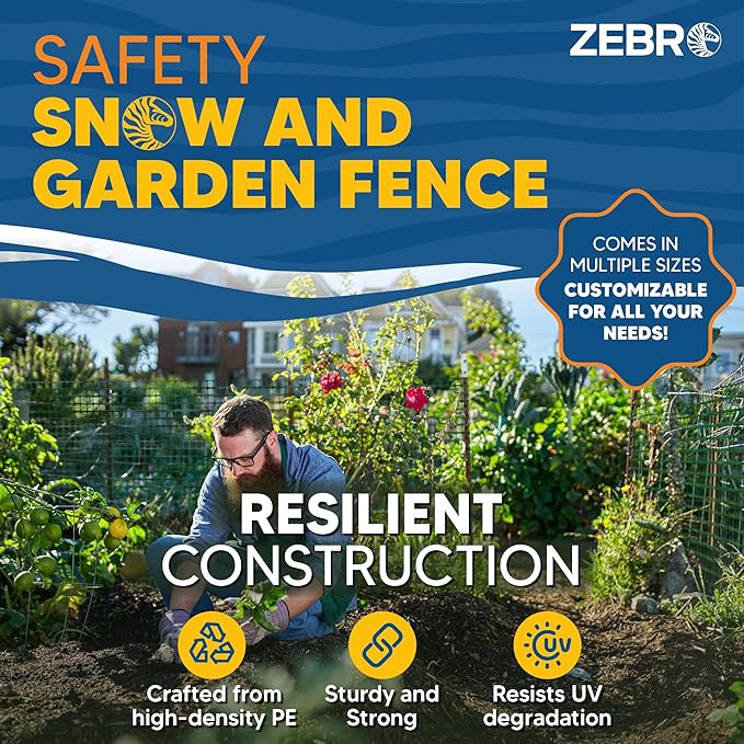 ZEBRO 4' x 50' Green Plastic Garden Fence Roll – Standard Duty Safety Netting for Snow, Poultry, Deer, Dogs – Reusable Outdoor Barrier for Yard, Landscaping, Animal Protection