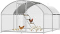 Large Metal Chicken Coop with Roosting Perch, Waterproof and UV-Resistant Cover, Outdoor Walk-in Cage Hen House for Yard Farm Rabbit Duck Chicken Run Dome Roof (10’ W x 13.2’ L x 6.4’ H)