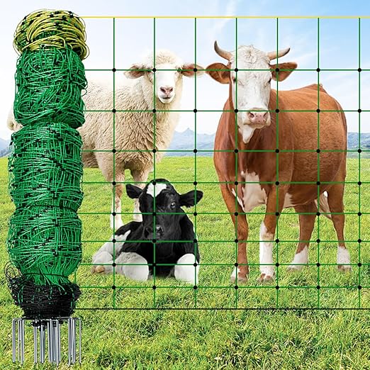 Electric Fence Netting, 49.6" H x 164'L Portable Livestock Nets, Electric Fence Kit with 14 Posts Double Spiked, PE Net Fencing for Cattle, Sheep, Goat, Hogs, Used in Backyards, Farms and Ranches