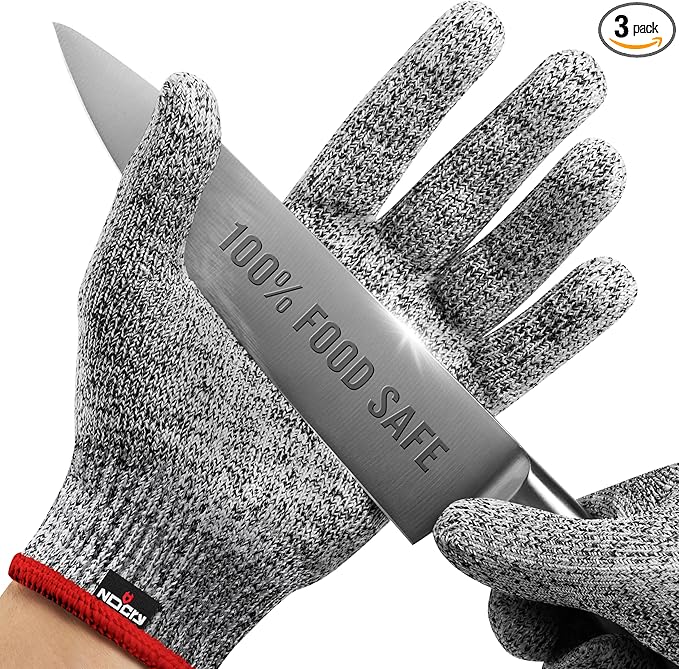 NoCry Premium Cut Resistant Gloves Food Grade — 100% Food Safe — Level 5 Meat Cutting Glove for Chefs & Butchers — Perfect Mandoline Glove or Oyster Shucking Gloves with Superior Comfort & Dexterity