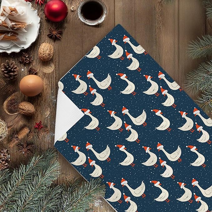 Funny Navy Blue Dark Silly Goose Christmas Kitchen Towels,Farm House Animal Bathroom Decorations Hand Towels,Silly Goose Gift,16x24 Inch