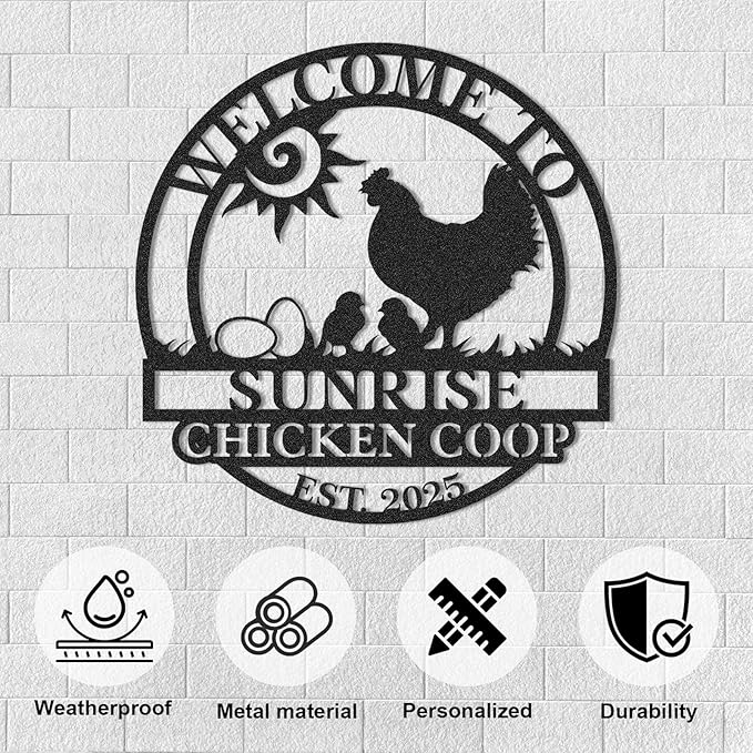 Personalized Chicken Coop Signs, Outdoor Chicken Coop Decor, Vintage Hen House Wall Decor, Custom Metal Name Sign for Farm Yard Garden Home, Gifts for Chicken Lovers Color09