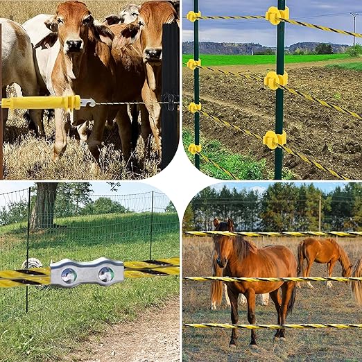 Electric Fence Wire Kit - 1640 Feet 500 Meters Electric Fence Polywire, 50 PCS T-Post Insulators, 4 PCS Robber Electric Fence Gate Handle Insulators, 20 PCS M4 Poly Rope Connectors