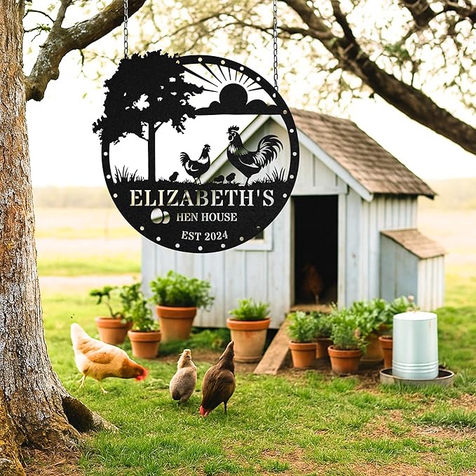 Personalized Chicken Coop Metal Sign, Rustic Farmhouse Wall Decor, Custom Hen House Sign, Handmade Gift for Chicken Lovers
