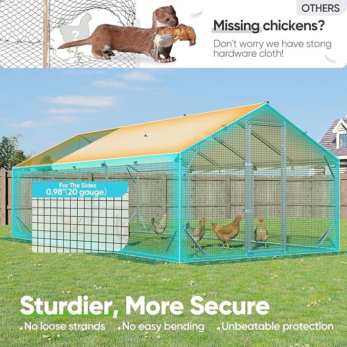 Quictent 18x9x6.6ft Metal Chicken Coop Run with Side Hardware Cloth, Elite Series Large Walk-in Outdoor Poultry Cage Heavy Duty Predator Proof Hen Duck Rabbit Farm Pen House, Waterproof Anti-UV Cover