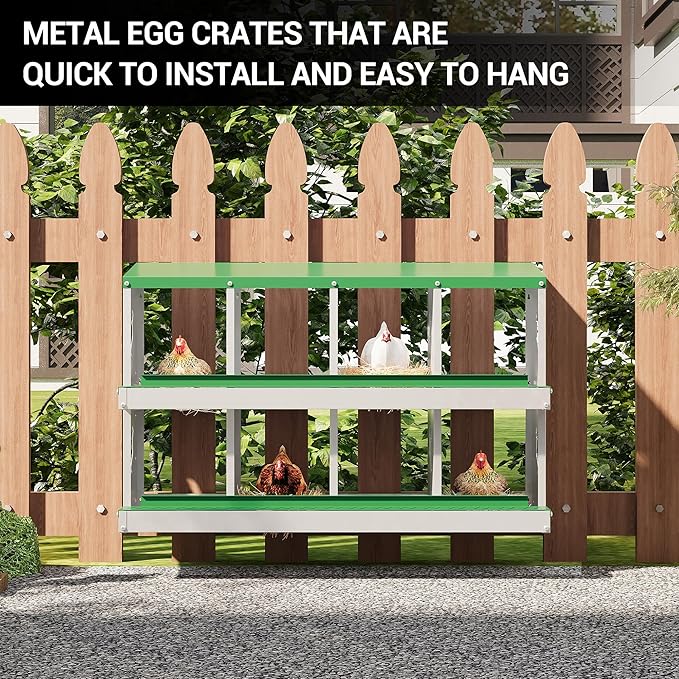 8 Hole Chicken Nesting Box, Galvanized Steel Nesting Boxes with Vented Design, Laying Nesting Boxes for Hens, Wall Mount, Green