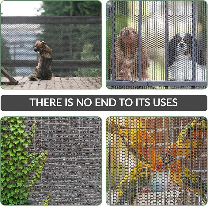 QueenBird Black Plastic Wire Mesh Fence 15.7IN x 10FT Roll - Ideal for Poultry, Dogs, Rabbit, Snake Barrier & Gardening - Durable Plastic Chicken Wire Mesh - Versatile Plastic Fencing&Netting Solution