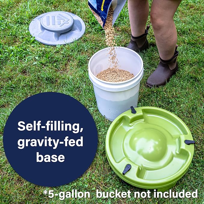 American Home Self-Filling Farmstead Chicken Feeder, 30 lb Capacity, Fits Standard 5-Gallon Bucket, Outdoor Weather-Resistant Design