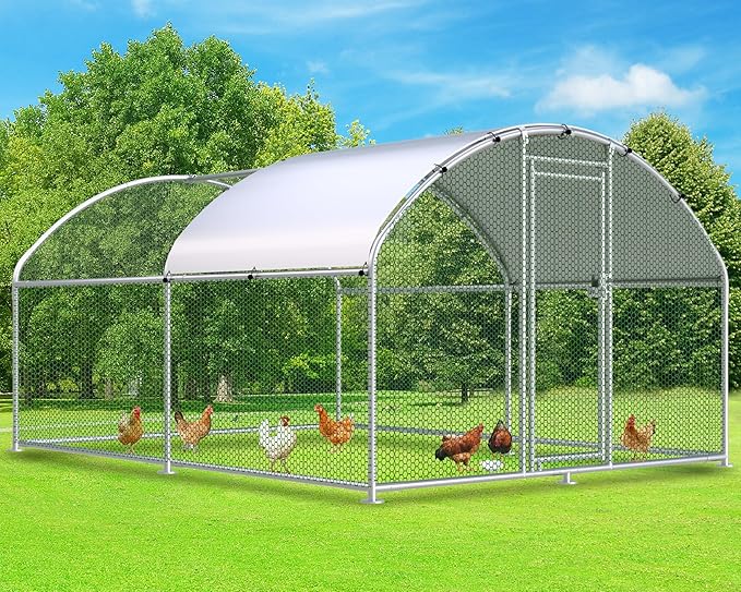 Large Metal Chicken Coop Run, 12.8x9.8x6.2 ft Chicken Runs for Yard with Cover, Walk-in Chicken Pen for 12–18 Hens, Anti-Rust Poultry Cage with Stable Wind-Resistant Dome Roof Design