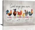 Rooster Kitchen Decor Wall Art Rustic Farmhouse Chicken Pictures Wall Decor Country God Says You Are Canvas Prints Framed Artwork Home Office Decorations For Bathroom Dinning Room 20"x16"