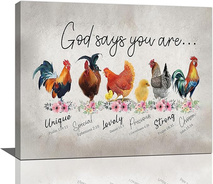 Rooster Kitchen Decor Wall Art Rustic Farmhouse Chicken Pictures Wall Decor Country God Says You Are Canvas Prints Framed Artwork Home Office Decorations For Bathroom Dinning Room 20"x16"