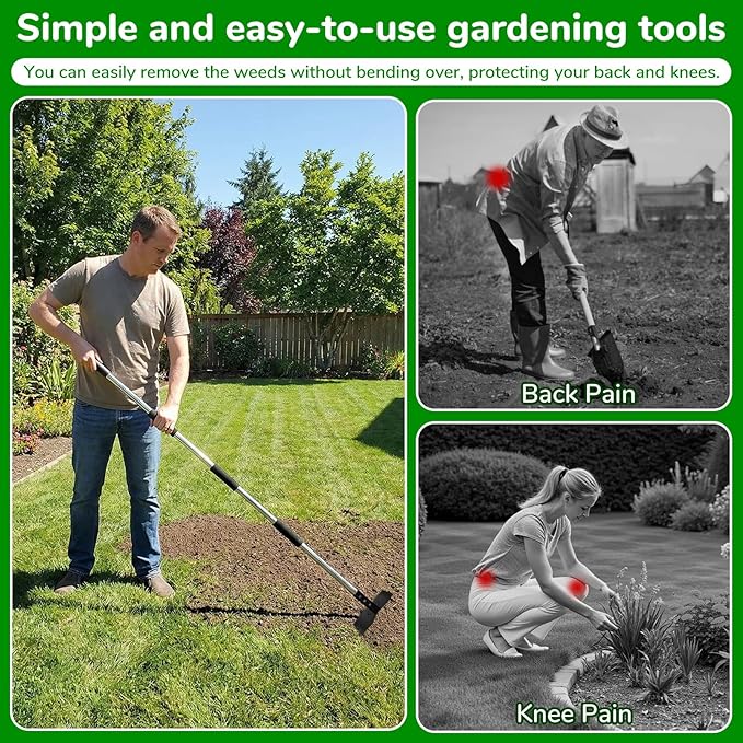 Garden Weed Tool,Portable Gardening Weeder Tool,63" Weeding Tools Gardening long Handle,24-Claw Steel Head Design - Easy weeding without bending or squatting down,Suitable for farm planting,gardening
