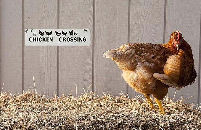 Chicken Crossing Metal Sign 4x16in Cute Vintage Plaque for Farm Garden Street Wall Home Kitchen Nursery Decor