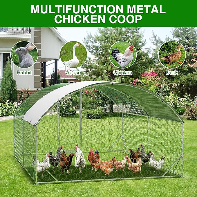 Garvee Metal Chicken Run, 9.8 x 13.1 x 6.6 Ft Metal Chicken Coop for Yard with Waterproof and Anti-Ultraviolet Cover, Dome Roof Walk in Chicken House, Poultry Cage for Hen, Duck and Rabbit