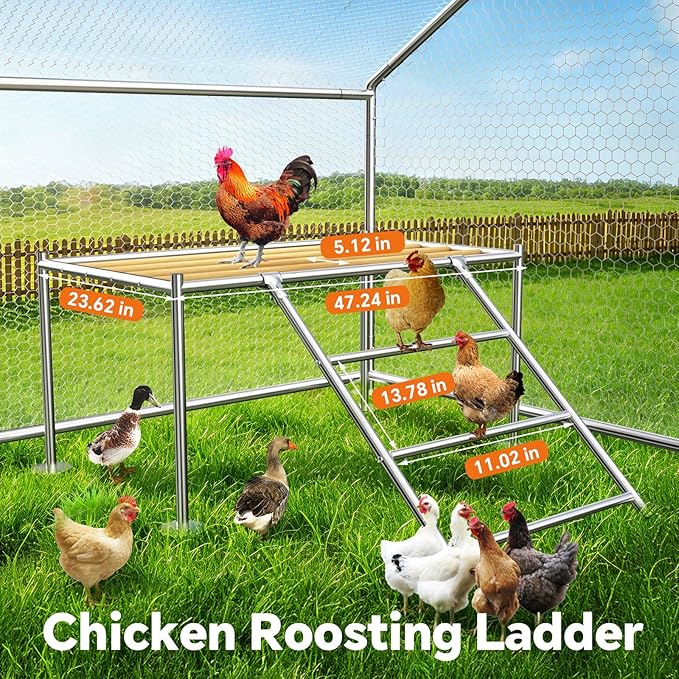 Large Metal Chicken Coop with Roosting Ladder, UV-Resistant and Waterproof Cover, Outdoor Walk-in Cage Hen House for Yard Farm Rabbit Duck Chicken Run, Spire Roof (13.1'W x 9.8'L x 6.4'H)