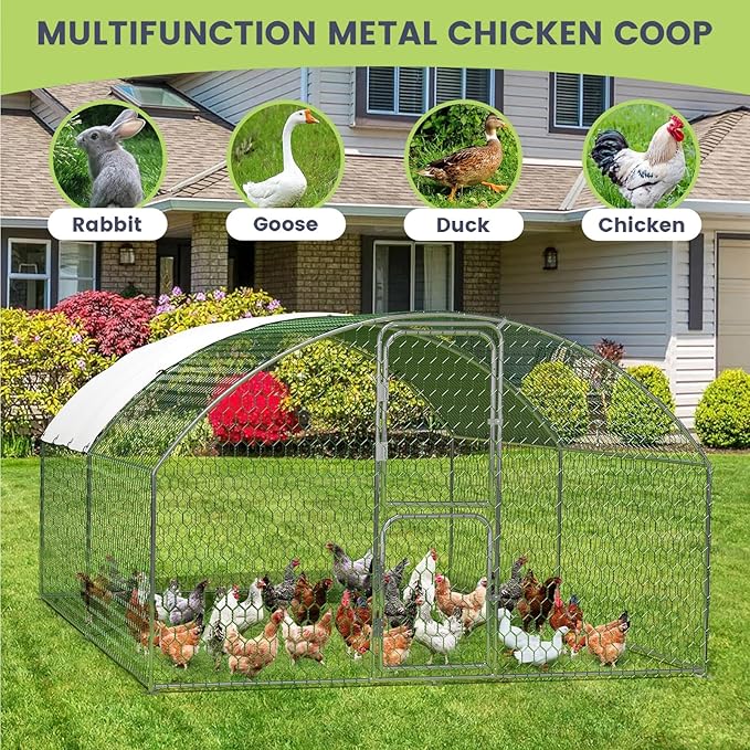 Large Metal Chicken Coop, Walk-in Poultry Cage, Chicken Run Pen House with Waterproof & Anti-Ultraviolet Cover Chicken Coop Run with Double Lockable Doors for Outdoor and Backyard 9.8 x 13.1X 6.6ft