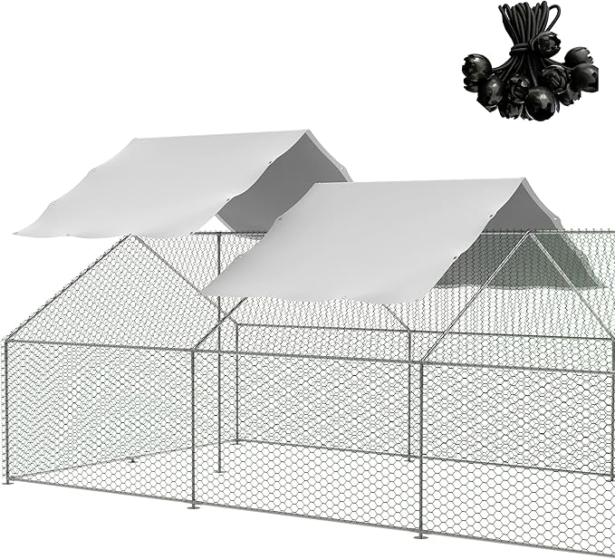 Outdoor Metal Chicken Coop Cover with 44 pcs Ball Bungee Cords, for Large Walk-in Chicken Run Pen, Waterproof, Fence Chicken Cages Cover, 11.38'Lx6.33'W (Only Cover, Frame Not Included) 2 Pack
