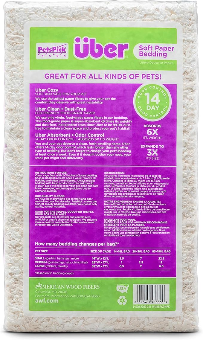 PETSPICK Uber Soft Paper Pet Bedding for Small Animals, White, 36L