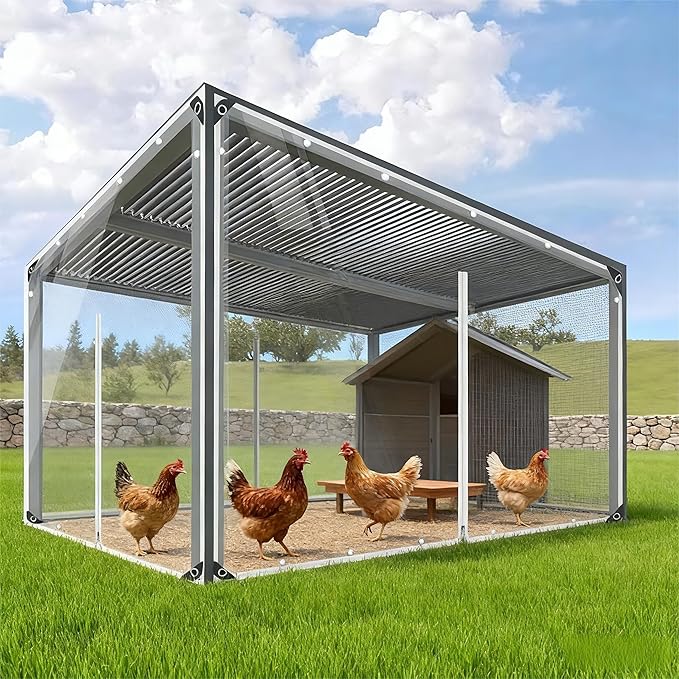 Clear Cover PVC for Poultry, Heavy Duty Vinyl Waterproof Chicken Coop Covers for Winter, Chicken Coop Winter Wrap with Elastic Cords & Grommets Windproof Transparent Coop Cover (6.6 × 9.8 ft)