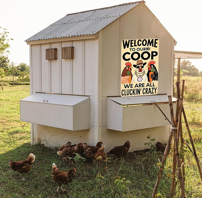 Funny Chicken Coop Sign "Welcome to Our Coop" Metal Chicken Signs for Coop Funny Outdoor Farmhouse Kitchen Garden Decor 8 X 12 Inch Chicken Gifts
