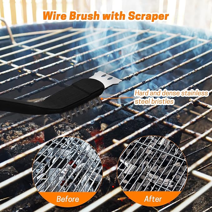Grill Brush with Scraper Set 2 PCS Stainless Steel Wire Brush with Spatula and Bristle Free Steam Cleaner for BBQ Grill Cleaning Barbeque Grill Brushes