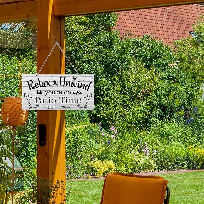 Hotop Patio Decor Patio Sign Decorations Outdoor Metal Porch Wall Decor Rustic Farmhouse Wall Art for Backyard Porch Balcony Gazebo Accessories(10 x 5",White)