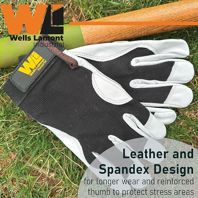 Wells Lamont 1919A4 Goatskin Leather Gloves - Mechanics Style, ANSI Cut A4, Double Palm, XX-Large, 1 Pair
