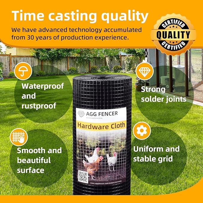 36in x 50ft Black Hardware Cloth 1/2 inch 19Ga PVC Coated Wire Mesh Vinyl Coated Fence, Welded Metal Chicken Wire Fencing Roll, Garden Plant Fencing, for Chicken Coop and Home Improvement