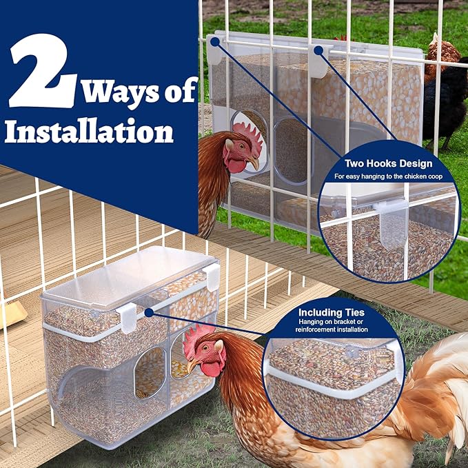 Automatic Chicken Feeder, Prevent Overfed Holds Max 4.5 Pounds, Large Gravity Fed Automatic Poultry Feeders, Rainproof Chicken Coop Accessories Fit for Outside & Inside Chicken Coop