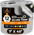 Heavy Duty Silver Poly Tarp 7' X 40' - Multipurpose Protective Cover - Durable, Waterproof, Weather Proof, Rip and Tear Resistant - Extra Thick 12 Mil Polyethylene - by Xpose Safety