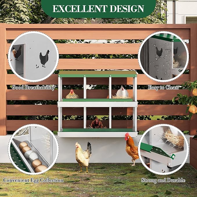 Chicken Nesting Boxes with Roll Away Egg Tray,6/8/10 Compartments, Steel Rustproof & Ventilated Laying Boxes for Hens, Chickens, Ducks, Easy-Clean Poultry Coop Accessories Stand/NO Stand