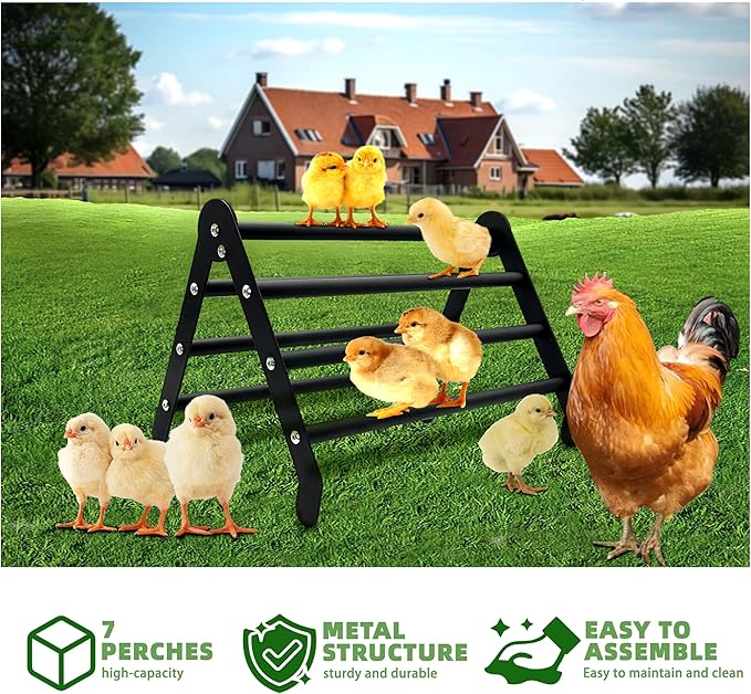 Chick Perch for Brooder - 7-Bar Metal Baby Chicken Supplies Stand - 2026 New Edition Training Roosting Bars for Chicks - Smooth Surface - High Weight Capacity, Easy to Move, No-Tool Setup