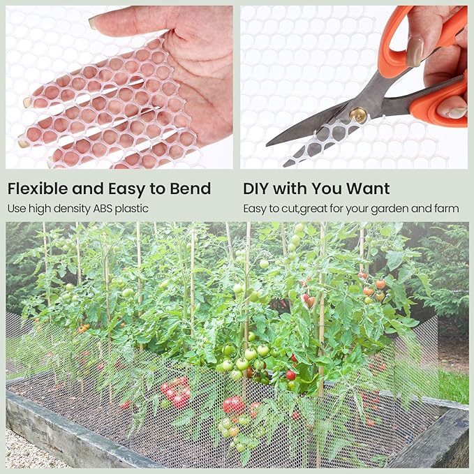 Landical 6 Rolls Plastic Chicken Wire Fencing Mesh 15.7 in x 10 ft Each Plastic Mesh Fence with Zip Ties Hexagonal Poultry Netting Garden Fencing Cat Fencing and Bird Netting(White)
